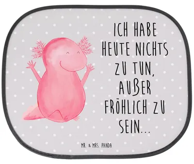 Produktbild von Mr. & Mrs. Panda Sonnenschutz Autoscheibe Axolotl Hurra - Grau Pastell - Geschenk, Zufriedenheit, fenster auto, für, Lurche, Lurch, Spaß, Hitzeschutz, Sonnenblende