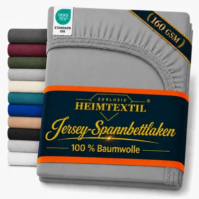 Produktbild von EXKLUSIV HEIMTEXTIL Jersey Spannbettlaken Deluxe 200 x 200 cm Grau 160 GSM, 100% Baumwolle Bed-Sheet Bettlaken Spannbetttuch Topper Leinentuch