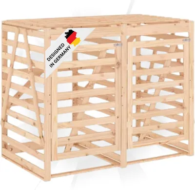 Produktbild von DELUKE® 2er Mülltonnenbox Kiefernholz BOUMI | 162x91,5x128,5cm Natur | Mülltonnenverkleidung für 2 Tonnen Müllbox aus Holz Mülltonnenschutz Mülltonnendach