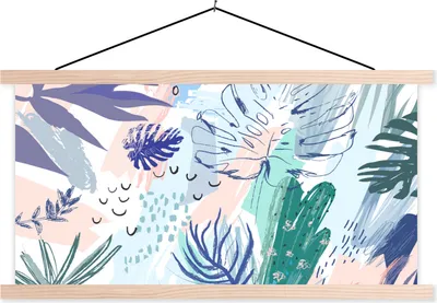 Produktbild von MuchoWow® Textilposter Sommer - Blätter - Tropisch 60x30 cm mit holzfarbenen Rahmen - Dekoration