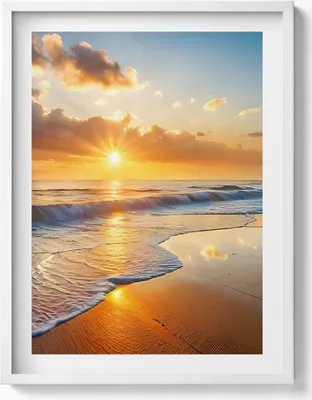 Produktbild von Sonnenuntergang über dem Meer– Wandbild mit Rahmen – Gerahmtes Bild  – Wanddekoration – 60x80 cm –  Weiß Rahmen