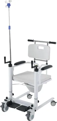 Produktbild von Toilettenstuhl Fahrbar mit Rollen, Toilettenrollstuhl Klappbar für Senioren Duschstuhl Mit Rollen 120kg Tragfähigkeit, 20cm verstellbare Höhe, 4 Rollen mit Bremsen