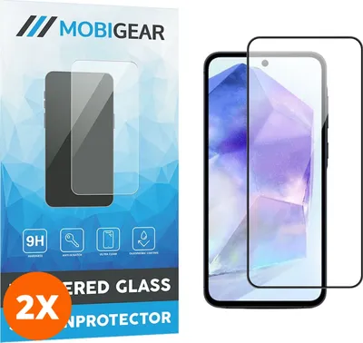 Produktbild von Mobigear Premium 4.99 Samsung Galaxy A35 Panzerglas Gehärtetes Glas Displayschutz - Hüllenfreundlich - Schwarz (2er Pack)