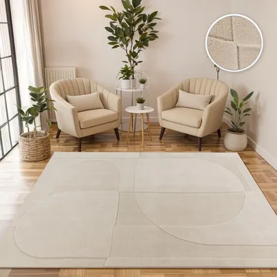 Produktbild von TT Home Teppich Wohnzimmer Hochflor Japandi Panglao Style Skandinavisch Boho Optik Hoch-Tief-Effekt Weiche Struktur Moderne Deko, Farbe:Creme (geometrisch) Größe 200x280 cm
