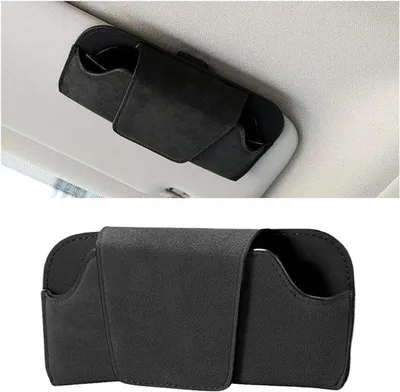 Image de Pare-soleil pour voiture, porte-lunettes en cuir avec clip pour pare-soleil, pour voitures, SUV et camions (noir)