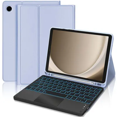 Image de Coque Clavier pour Samsung Galaxy Tab A11 Plus / A9 Plus, Synthécuir Lavande avec Clavier Rétroéclairé