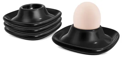 4er-Set Eierbecher aus Keramik, stapelbar, schwarz