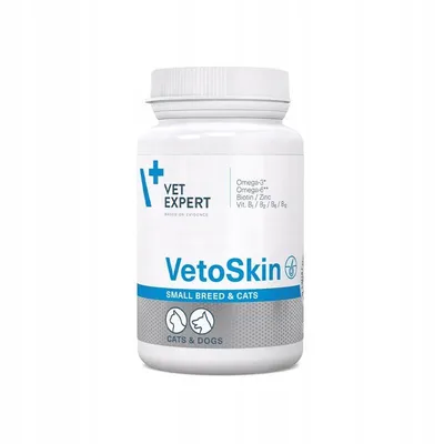 Zdjęcie produktu dla VetExpert VetoSkin Small Breed and Cats utrzymanie sierści i skóry w optymalnej kondycji dla psów ras małych i kotów 60 kaps.
