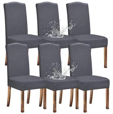 Obrázek produktu pro Potah na židle Jacquard, elastický, voděodolný, šedý, 6 kusů