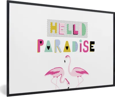 Produktbild von MuchoWow® Gerahmtes Poster Flamingo - Rosa - Weiß 90x60 cm - Poster mit Schwarzem Bilderrahmen Wandposter Rahmen Foto Bilder - Fotorahmen - Foto-Plakat