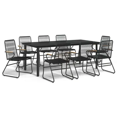 Produktbild von 9-tlg. Garten-Essgruppe Schwarz PVC Rattan