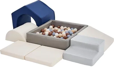 Imagen del producto de Bloques de espuma para niños, juego de interior: 7 bloques suaves, bloques grandes, bloques de juego con piscina de bolas cuadrada (sin bolas) - Bloques suaves, bloques Montessori para bebés, juguetes de escalada