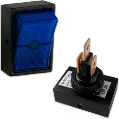Produktbild von Wippschalter rechteckig | beleuchtet | 12V | 30A | Ø12mm | Blau