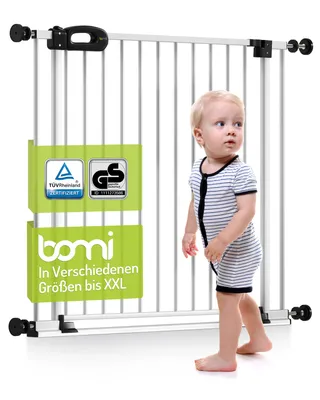 Produktbild von Bomi Treppenschutzgitter ohne Bohren, 199-207 cm, flacher Steg, Metall Weiß, selbstschließend, 2-Wege-Öffnung, sicheres & Kindergitter