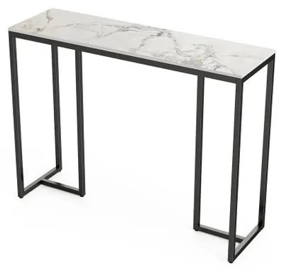 Produktbild von Konsolentisch Flurtisch - Schmaler Beistelltisch 100x30x78 cm - Sinterstein Tischplatte - Metallgestell aus Eisen - Tragkraft 30 kg - Weiß Grau