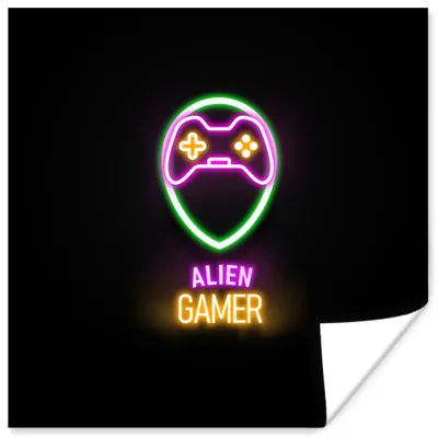 Produktbild von MuchoWow® Poster Gaming - Zitate - Neon - Alien-Gamer - Controller 50x50 cm - Wohnzimmerdekoration