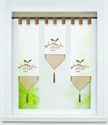 Produktbild von Scheibengardine 3er Set, Schlaufen Bistrogardine mit Stickerei, 20cm B, 1x50cm L und 2x70cm L