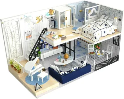 Image de Habarri | Maison Miniature - DIY Maison de Poupées - Maison en Bois avec Meubles et éclairage LED - Le Pays Des Aurores Boréales