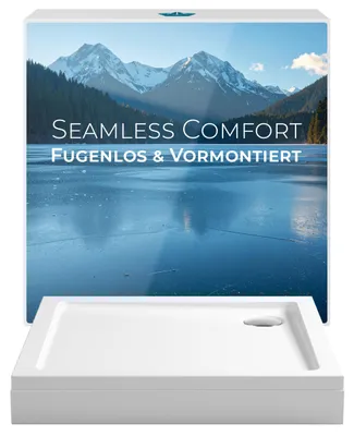 Produktbild von Calmwaters Duschwanne 90x90 cm Komplettset mit Schürze & Ablaufgarnitur, Schürze & Wannenfüße vormontiert, 3,2 mm Acryl, flach, 01SL6218