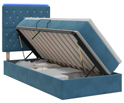 Produktbild von LED-Speicherbett mit Matratze Dunkelblau 100 x 200 cm Samt