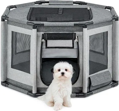 Immagine prodotto di Box per cuccioli in rete traspirante - Box per cani e gatti - 1 pezzo - Grigio - Tessuto Oxford