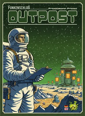 An astronaut on a desolate planet, looking at a futuristic outpost in the distance.