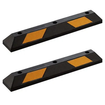 Image de Wiltec 2x butée de roue 90 x 15 x 10 cm – en Caoutchouc – 6,2 kg/pièce – avec Réflecteurs – Aide au stationnement Stop roues pour Parkings, Garages