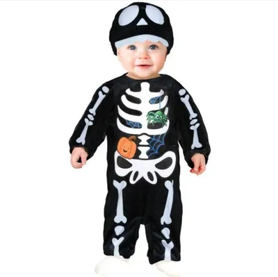 Image de Squelette Halloween Aventure Vêtements Citrouille Araignée Toile Costume Effrayant Fête du crâne Enfant Noir Blanc, Taille : 74/80 Couleur : Noir