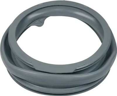 A gray washing machine door seal is shown against a white background.