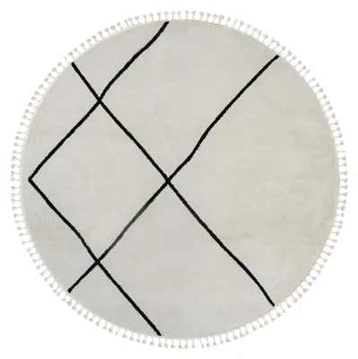 Obrázek produktu pro Koberec MY-RUG, Thea, 240x240, bílý, koberec s vysokým vlasem, moderní, marocký design, nadýchaný měkký, skandinávský vzor diamantů, kulatý