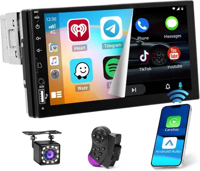 Zdjęcie produktu dla Radio samochodowe 1-DIN - Radio samochodowe z dotykowym ekranem - System multimedialny do samochodu - Radio samochodowe z Bluetooth