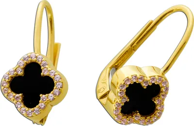 Produktbild von Onyx Kleeblatt Ohrhänger Gold 333 8K Natur Edelsteine Zirkonia