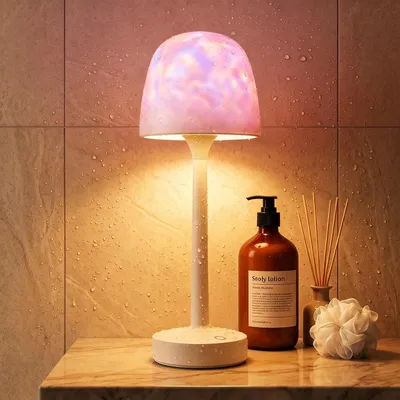 Produktbild von Duschlampe Wasserdicht, Badezimmer Lichtprojektor mit 16 Farben Nordlicht, Tischlampe kabellos, Polarlicht Lampe, Stimmungslicht, Touch&Fernbedienung