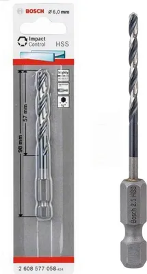 Produktbild von Bosch Professionel HSS Metall Bohrer 6 mm 1/4 Hex IMACT CONTROL Sechskant Schaft