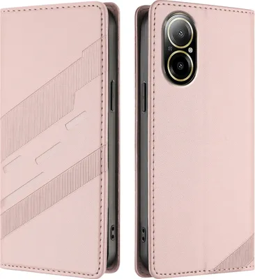 Image de Etui pour Realme C67 4G, étui portefeuille en cuirPolyuréthaneavec fente pour carte et fonction stand Rose