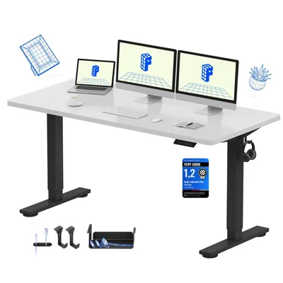 Obrázek produktu pro FLEXISPOT EN1 Výškově nastavitelný stůl 160 x 80 cm, nosnost 100 kg, s ochranou proti kolizi, jednodílná deska stolu, 4 paměťové funkce (bílá)