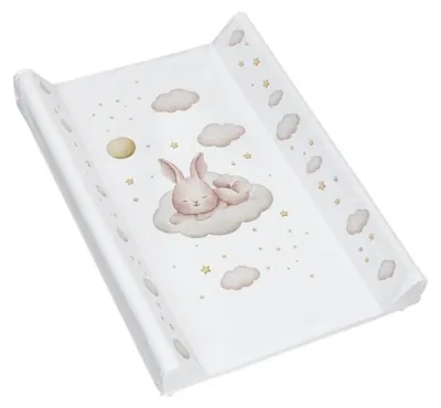 Produktbild von Baby Happy Bliss harte Wickelauflage 50x70 cm für Babybett 60 cm – wasserdicht, abwischbar, MDF-Verstärkung – Motiv Kaninchen