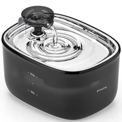Immagine prodotto di Fontanella per gatti in acciaio inossidabile, capacità 2,5 litri, con LED e 2 filtri, silenziosa, priva di BPA, colore nero