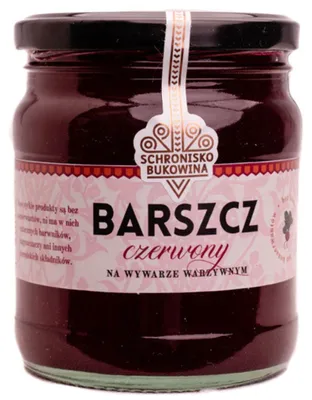 Zdjęcie produktu dla Czerwony barszcz na bulionie warzywnym 400 ml – Schronisko Bukowina