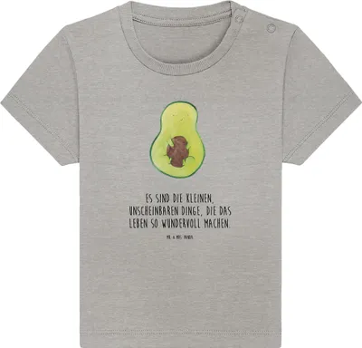 Produktbild von Mr. & Mrs. Panda Babyshirt Avocado Kern 0. - 6. Monat - Heather Grey - Geschenk, T-Shirt Baby,  Shirt, Liebe, Pflanze, Oberteil, Spruch Leben, Baumwolle