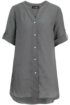 Produktbild von Super softe Leinenbluse in A-Linie mit High-Low-Form, durchgehender Knopfleiste und Ärmellaschen