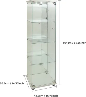 Immagine prodotto di Mobile in vetro con illuminazione a LED e specchio, 1 anta e 4 ripiani, per il soggiorno, bianco