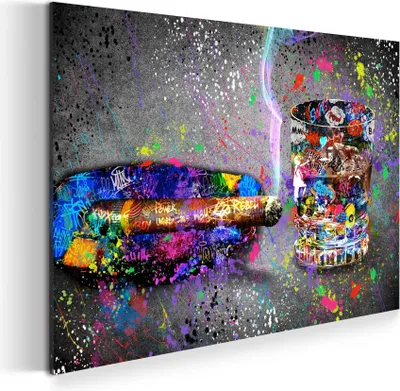 Produktbild von Wandbild Leinwandbild Whisky Graffiti Kunstdruck XXL Wanddeko: 90x60x2cm