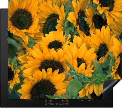Produktbild von KitchenYeah© Herdabdeckplatte Blumen - Sonnenblume - Makro , 57x51cm, Küche Deko, Glaskeramikkochfeld Herdabdeckung, Abdeckplatte fùr Kochfeld