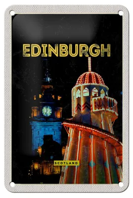 Produktbild von Blechschild Reise 12x18cm Edinburgh Scotland Nacht Lichter Dekoration