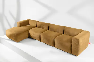 Obrázek produktu pro KONSIMO rohová pohovka levá 6místná s extrémně měkkým sedákem "BUFFO", žlutá, manšestrová látka, moderní ,377x73x172/96 cm