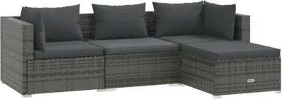 Produktbild von 4-tlg. Garten-Lounge-Set mit Kissen Poly Rattan Grau