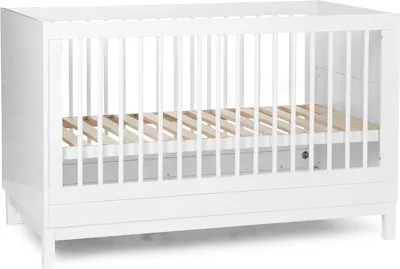 Produktbild von Childhome B140JW Jota White - Kinderbett - 70x140 cm - massives Echtholzbett Kiefer weiß Höhenverstellbar Wandelbett mit Lattenrost