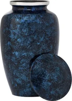 Immagine prodotto di Urne XXL per persone e animali domestici Ceneri - 3,5 L | Urne in metallo per cani e gatti | Elegante urna commemorativa per ceneri Urna per persone | Urna blu con coperchio