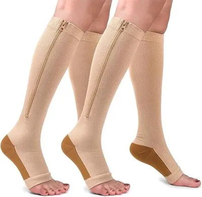 Obrázok produktu pre Kompresné ponožky so zipsom, otvorená špička, pod kolená, elastické a priedušné, kompresné ponožky na šport, 3 páry, S/M